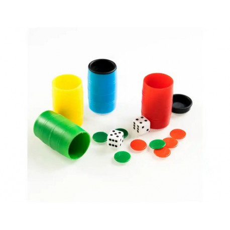 CUBILETE PARCHIS/OCA FOURNIER CON DADOS Y FICHAS PARA 4 JUGADORES