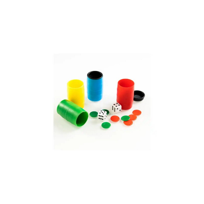 CUBILETE PARCHIS/OCA FOURNIER CON DADOS Y FICHAS PARA 4 JUGADORES