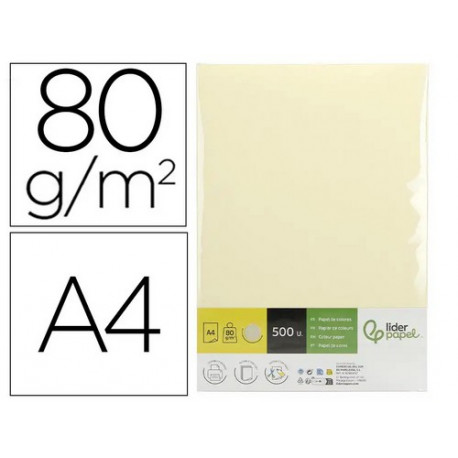 Papel color liderpapel din a4 80 gr crema paquete de 500 hojas.
