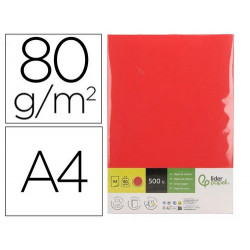 Papel color liderpapel din a4 80 gr rojo intenso paquete de 500 hojas.