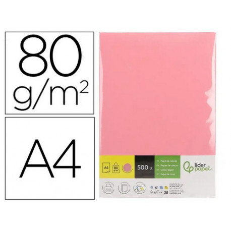 Papel color liderpapel din a4 80 gr rosa paquete de 500 hojas.