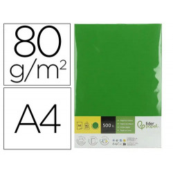 Papel color liderpapel din a4 80 gr verde intenso paquete de 500 hojas.