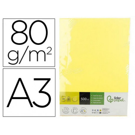 Papel color liderpapel din a3 80 gr amarillo paquete de 500 hojas.