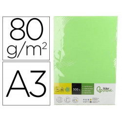 Papel color liderpapel din a3 80 gr verde paquete de 500 hojas.