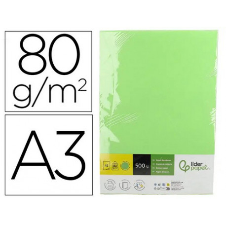 Papel color liderpapel din a3 80 gr verde paquete de 500 hojas.