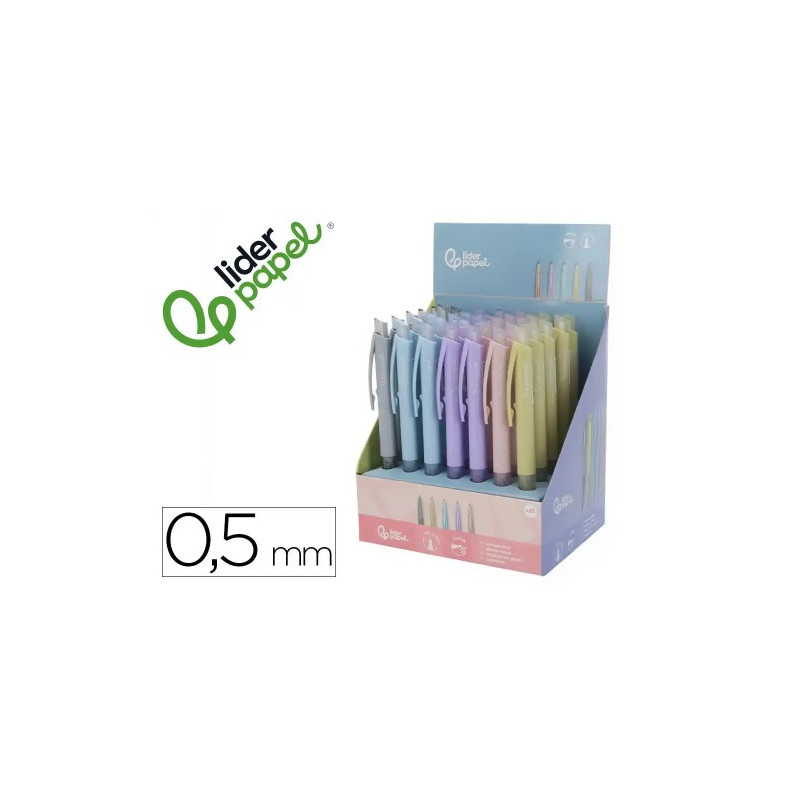 PORTAMINAS LIDERPAPEL COLECCION 1 CON CLIP Y GOMA 0.5 MM 5 COLORES SURTIDOS