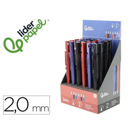 PORTAMINAS LIDERPAPEL TECH CON CLIP Y SACAPUNTAS 2 MM 3 COLORES SURTIDOS