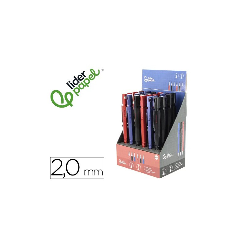 PORTAMINAS LIDERPAPEL TECH CON CLIP Y SACAPUNTAS 2 MM 3 COLORES SURTIDOS