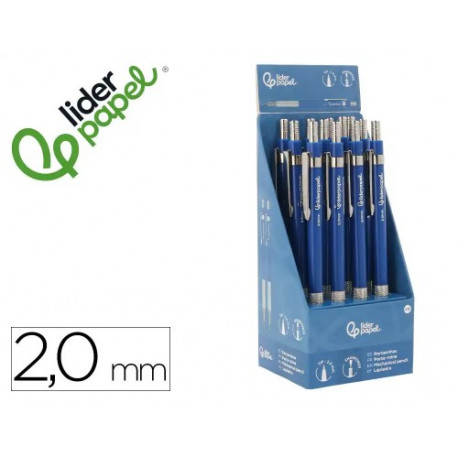 PORTAMINAS LIDERPAPEL COLECCION 4 CON CLIP Y SACAPUNTAS 2 MM AZUL
