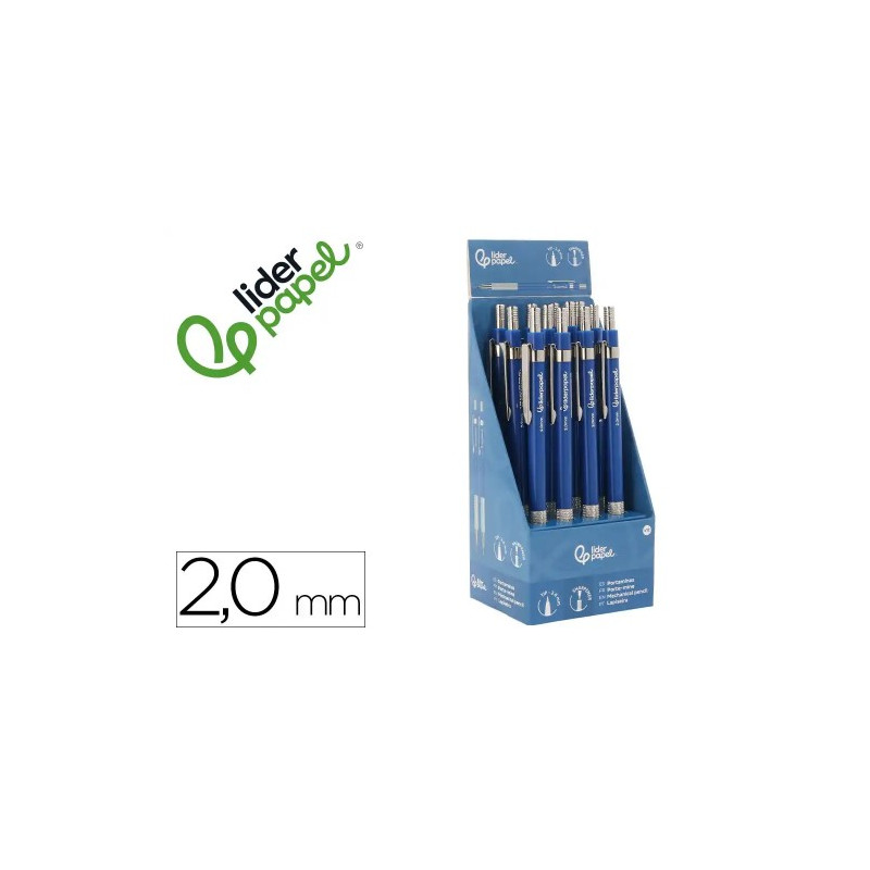 PORTAMINAS LIDERPAPEL COLECCION 4 CON CLIP Y SACAPUNTAS 2 MM AZUL