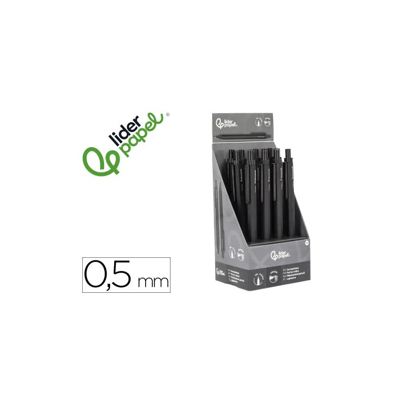 PORTAMINAS LIDERPAPEL COLECCION 5 CON CLIP Y GOMA PUNTA 0.5 MM NEGRO