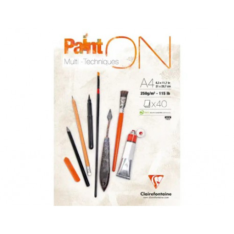 BLOC DE DIBUJO MULTITECNICAS CLAIREFONTAINE PAINT ON DIN A4 ENCOLADO 40 HOJAS 250 GR LISO