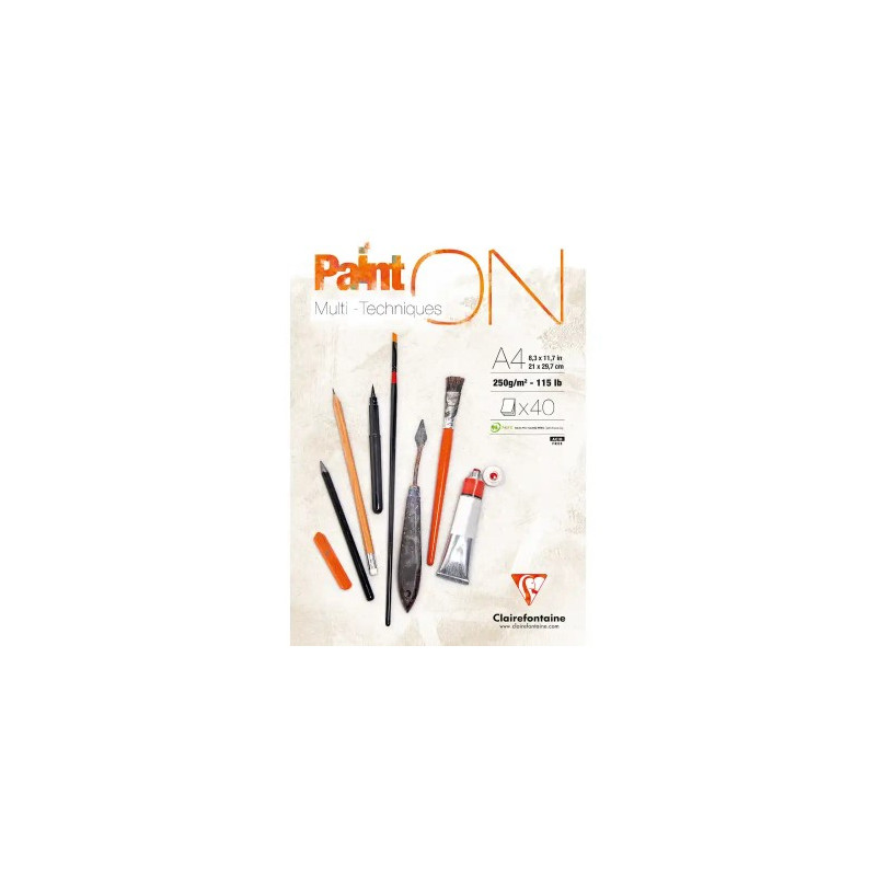 BLOC DE DIBUJO MULTITECNICAS CLAIREFONTAINE PAINT ON DIN A4 ENCOLADO 40 HOJAS 250 GR LISO