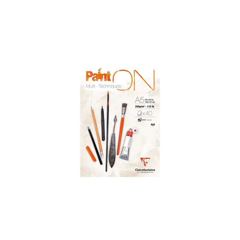 BLOC DE DIBUJO MULTITECNICAS CLAIREFONTAINE PAINT ON DIN A5 ENCOLADO 40 HOJAS 250 GR LISO