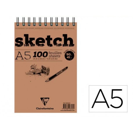 BLOC DE DIBUJO ESPIRAL CROQUIS CLAIREFONTAINE DIN A5 MICROPERFORADO 148X210 MM 100 HOJAS BLANCAS 90 