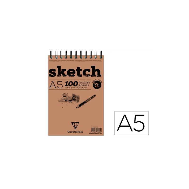 BLOC DE DIBUJO ESPIRAL CROQUIS CLAIREFONTAINE DIN A5 MICROPERFORADO 148X210 MM 100 HOJAS BLANCAS 90 