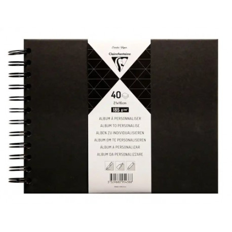 ALBUM DE FOTOS ESPIRAL CLAIREFONTAINE TAPA DURA NEGRA 210X160 MM 40 HOJAS 185 G