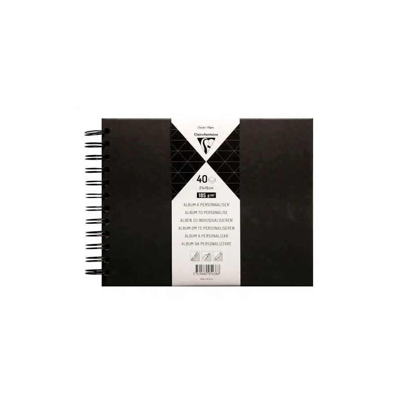 ALBUM DE FOTOS ESPIRAL CLAIREFONTAINE TAPA DURA NEGRA 210X160 MM 40 HOJAS 185 G