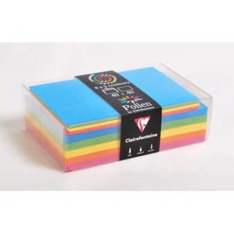 SOBRE CLAIREFONTAINE POLLEN 90X140 MM + TARJETA VISITA 82X128 MM PACK DE 40 UNIDADES 5 COLORES SURTI