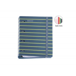 CARPETA CON RECAMBIO MIQUELRIUS BETWEEN THE LINES DIN A4 CUADRO 5 MM 4 ANILLAS 35 MM COLOR AZUL