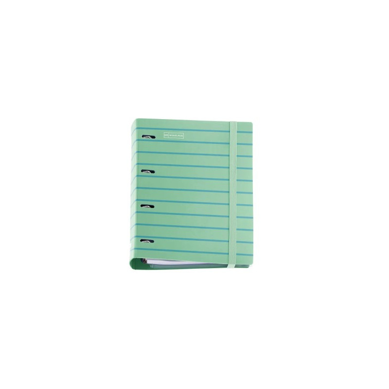 CARPETA CON RECAMBIO MIQUELRIUS BETWEEN THE LINES DIN A4 CUADRO 5 MM 4 ANILLAS 35 MM COLOR VERDE MEN