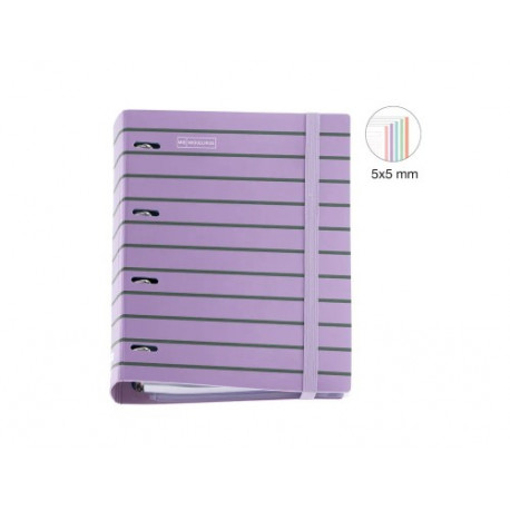 CARPETA CON RECAMBIO MIQUELRIUS BETWEEN THE LINES DIN A4 CUADRO 5 MM 4 ANILLAS 35 MM COLOR LAVANDA