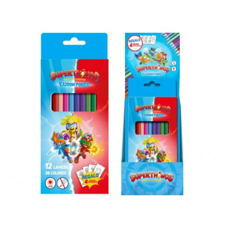LAPICES DE COLORES DOHE SUPERTHINGS CAJA DE 12 UNIDADES COLORES SURTIDOS + 4 HOJAS PARA COLOREAR