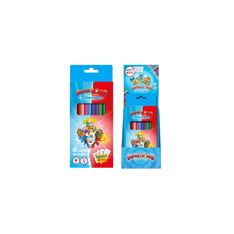 LAPICES DE COLORES DOHE SUPERTHINGS CAJA DE 12 UNIDADES COLORES SURTIDOS + 4 HOJAS PARA COLOREAR