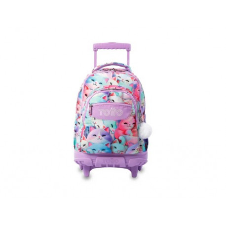 MOCHILA CON CARRO TOTTO GATITOS MORADO 455X320X180 MM