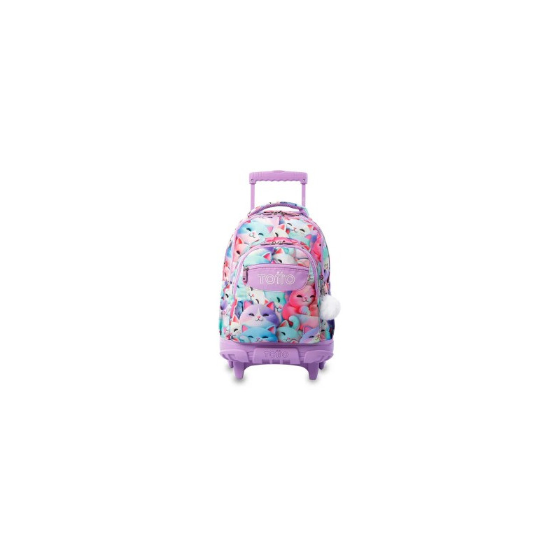 MOCHILA CON CARRO TOTTO GATITOS MORADO 455X320X180 MM