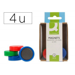 IMAN PARA SUJECION Q-CONNECT IDEAL PARA PIZARRAS MAGNETICAS 25 MM COLORES SURTIDOS CAJA DE 4 UNIDADE