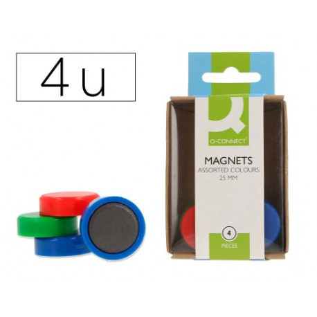 IMAN PARA SUJECION Q-CONNECT IDEAL PARA PIZARRAS MAGNETICAS 25 MM COLORES SURTIDOS CAJA DE 4 UNIDADE