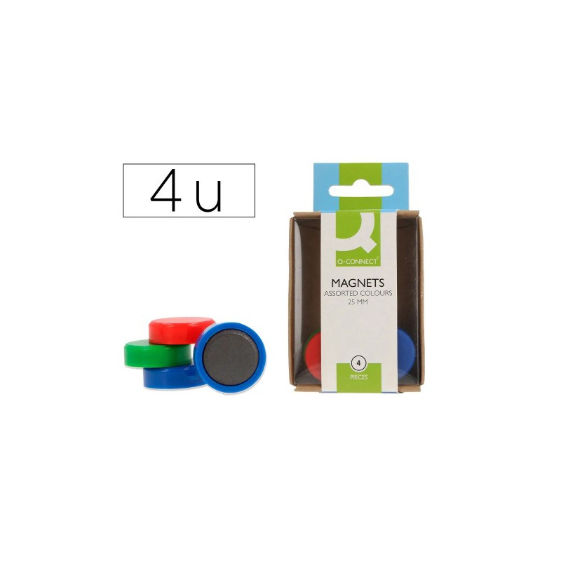 IMAN PARA SUJECION Q-CONNECT IDEAL PARA PIZARRAS MAGNETICAS 25 MM COLORES SURTIDOS CAJA DE 4 UNIDADE
