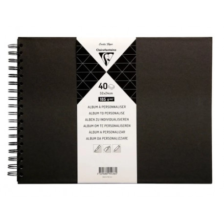 ALBUM ESPIRAL PARA PERSONALIZAR CLAIREFONTAINE TAPA DURA NEGRA 32X24 CM 40 HOJAS 185 GR