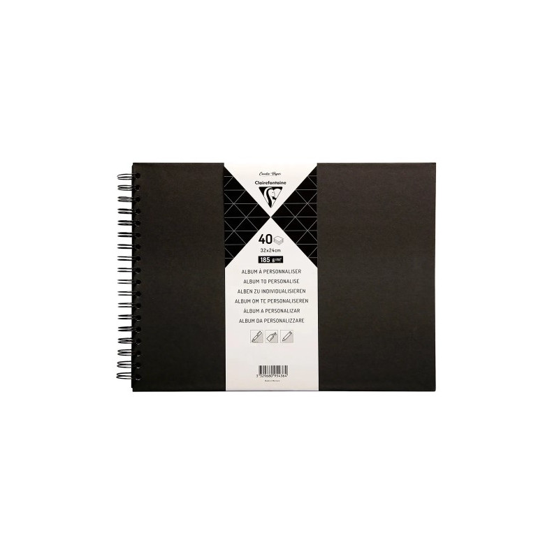 ALBUM ESPIRAL PARA PERSONALIZAR CLAIREFONTAINE TAPA DURA NEGRA 32X24 CM 40 HOJAS 185 GR