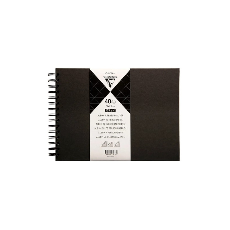 ALBUM ESPIRAL PARA PERSONALIZAR CLAIREFONTAINE TAPA DURA NEGRA 27X20 CM 40 HOJAS 185 GR