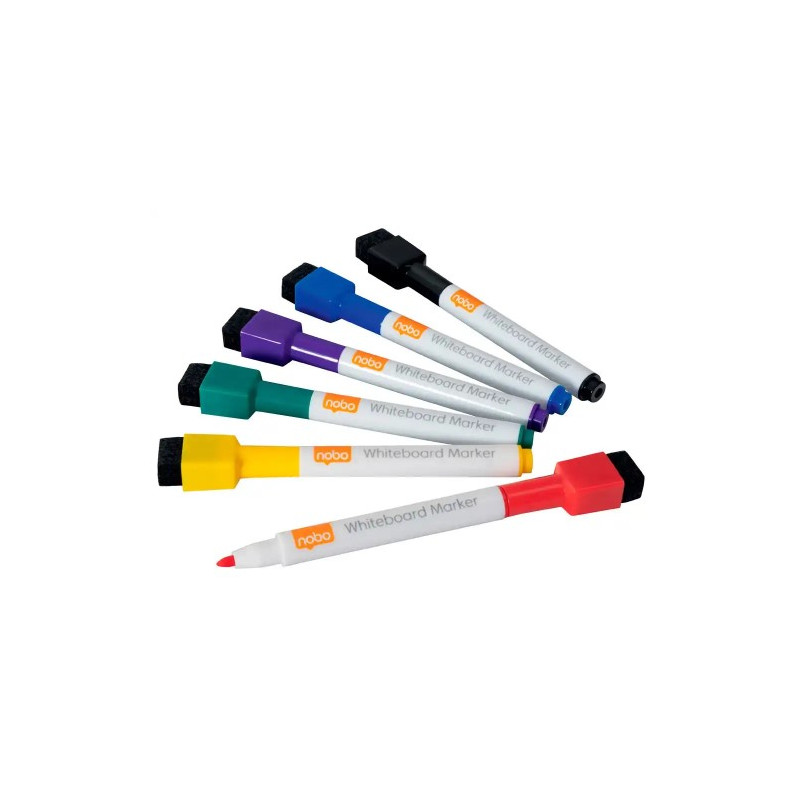 ROTULADOR NOBO MINI PARA PIZARRA BLANCA CON IMAN PACK 6 COLORES SURTIDOS