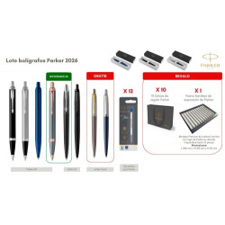 LOTE BOLIGRAFOS PARKER 6+2 UNIDADES GRATIS + 12 RECAMBIOS AZUL CON OBSEQUIO BANDEJA EXPOSITORA Y 10 