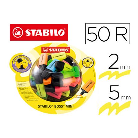 ROTULADOR STABILO BOSS MINI FLUORESCENTE EXPOSITOR BOMBONERA DE 50 UNIDADES COLORES SURTIDOS